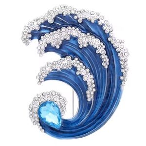 Betsey Johnson Schiaparelli Style Large Blue and Silver Wave Brooch